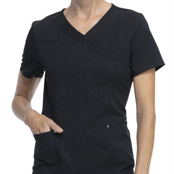 Women's Scrubstar Black Short Sleeve Wrap Top - S Like New - Picture 1 of 6